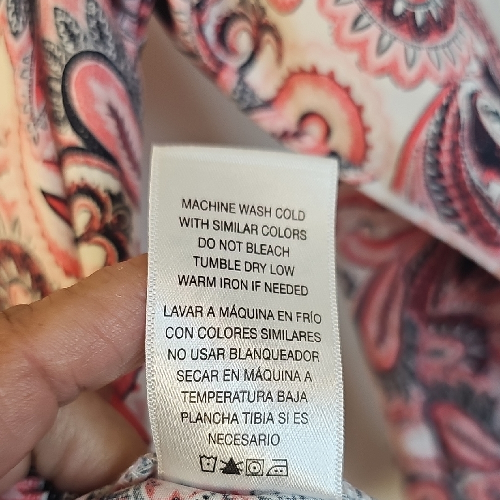 Basic Editions Pink and Black Paisley Button Down Shirt - Picture 8 of 8